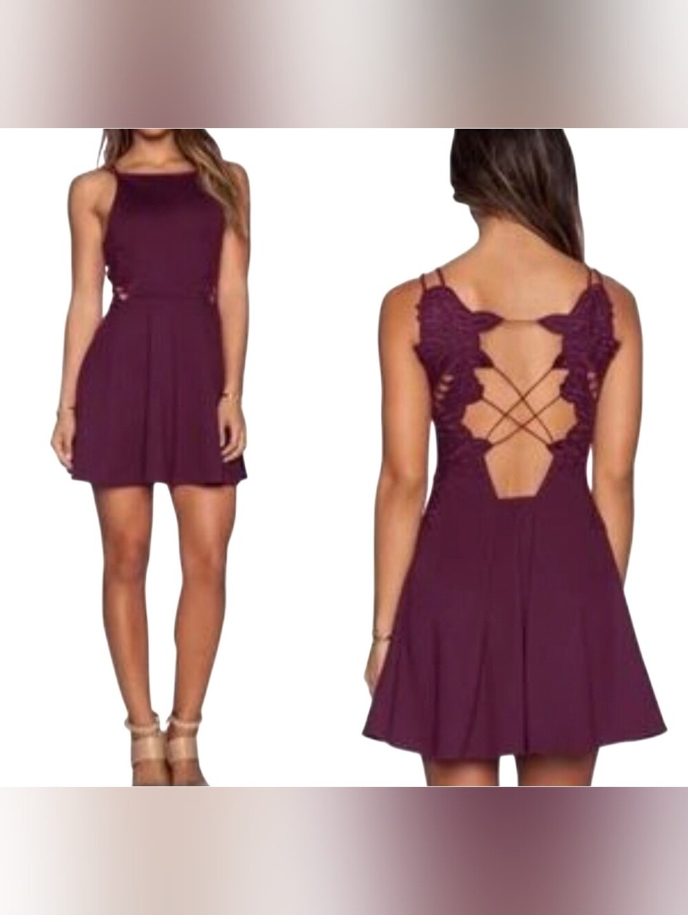 Free People Plum Sleeveless Floral Cutout Fit & Flare Skater Mini Dress Size M